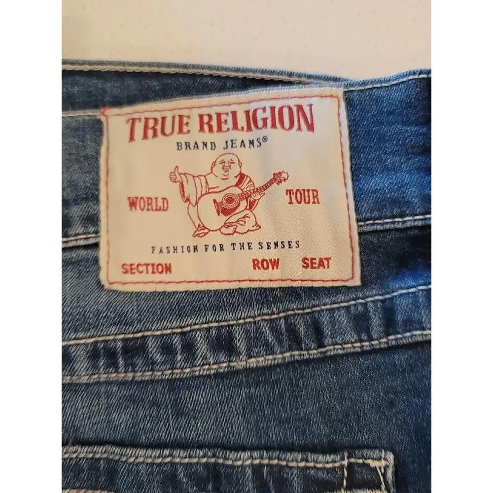 True Religion Men's Blue‎ Rocco Dark Wash Relaxed Skinny Flap Jeans Size 40x33